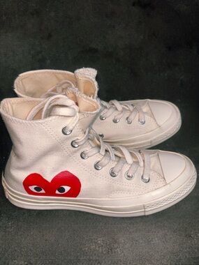 Comme des Garçons PLAY Cream High-Top Sneakers with Red Heart